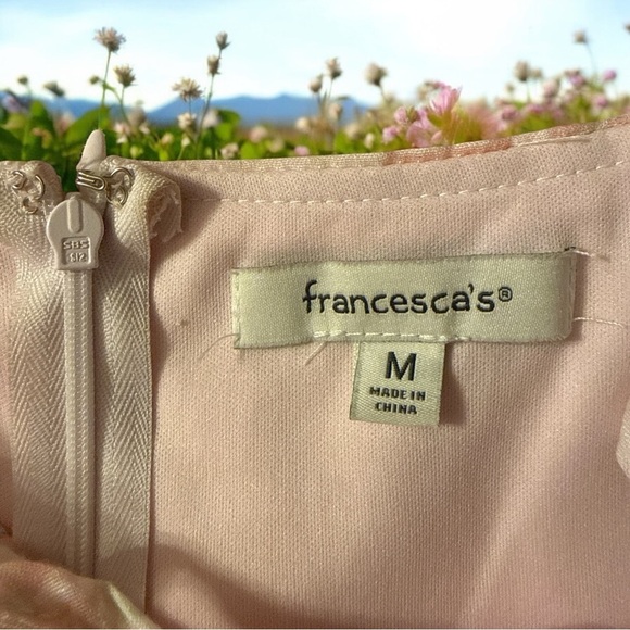Francesca’s Romantic Pink Floral Tiered Midi Dress Tie Shoulder Bows Size M - Picture 12 of 13
